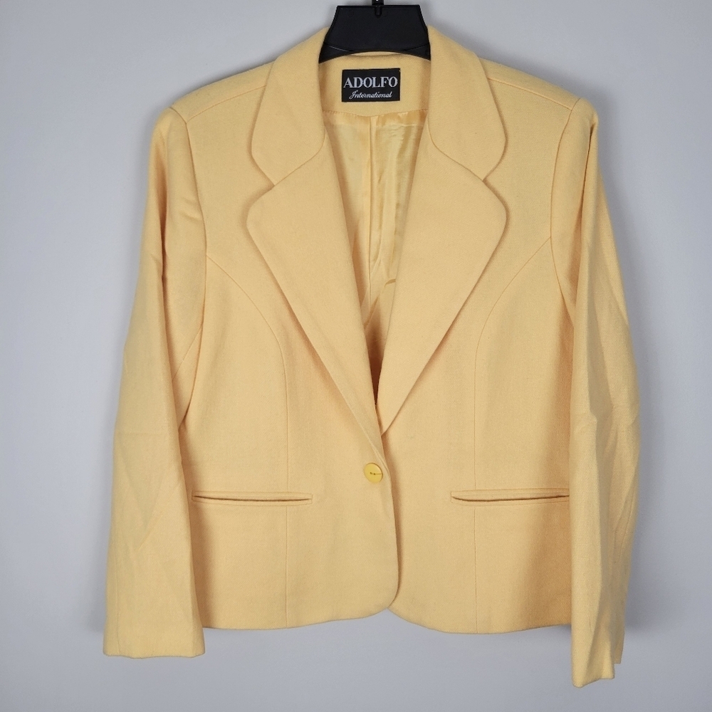 Vintage 100% Pure New Wool Blazer Yellow 12P Adolfo International Womens Spring